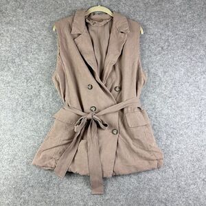 Free People Olivia Notch Tunic Vest Womens M Linen Blend Belted Career Boho*